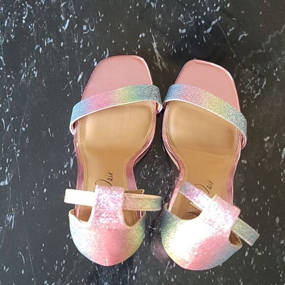 WILD PAIR BETHIE2 RAINBOW GLITTER BREATHABLE BESTIE SQUARE TOE SANDAL - Picture 8 of 16